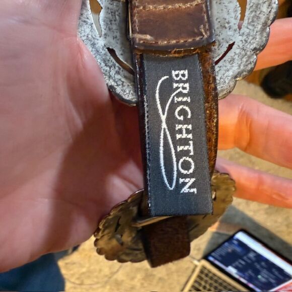 Vintage Brighton Brown Leather Sunflower Concho Belt Sz S 24–28" Boho Western - Picture 6 of 7